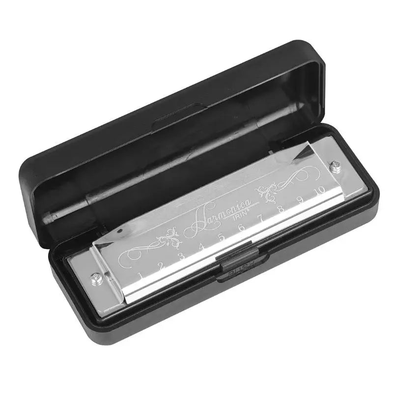10 Hole 20 Tone Harmonica Woodwind Instrument Red Silver Black ABS Qme Silver