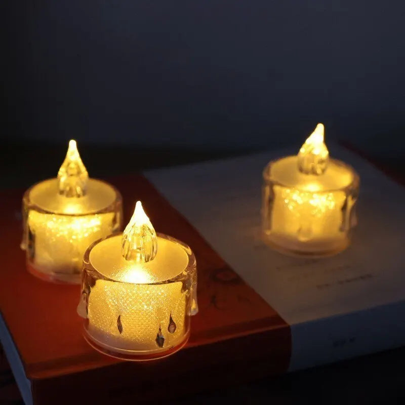 24Pcs Flameless LED Light Candle Crystal Candle Light Transparent Shell Electronic Night Lamp Dating Party Holiday Home Decor Qme