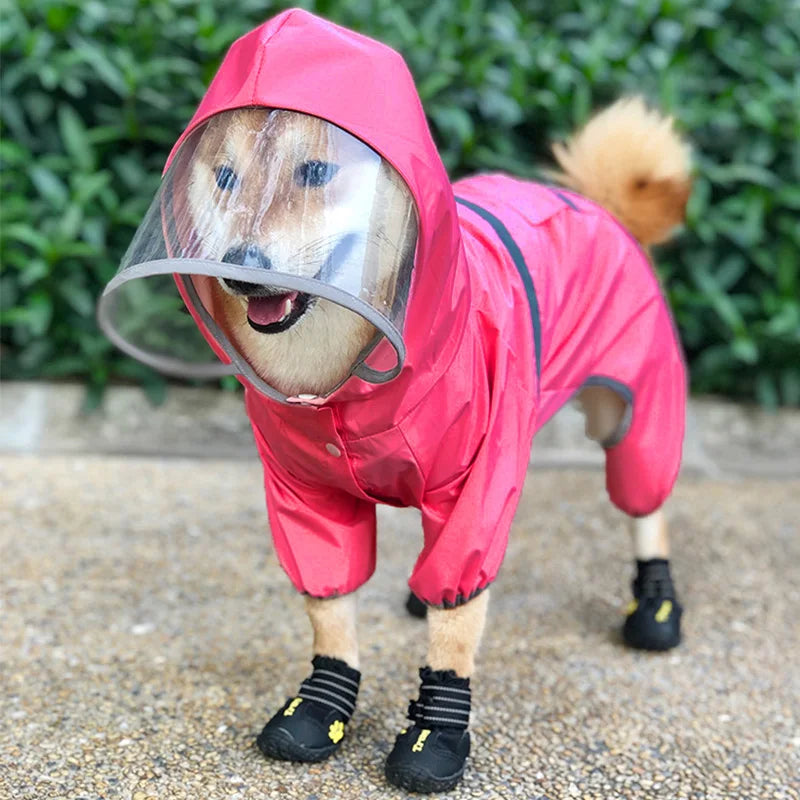 Pet small and medium-sized dog large brimmed raincoat, rainproof with traction rope, reflective strip raincoat (recommended to p Qme rose XXXL