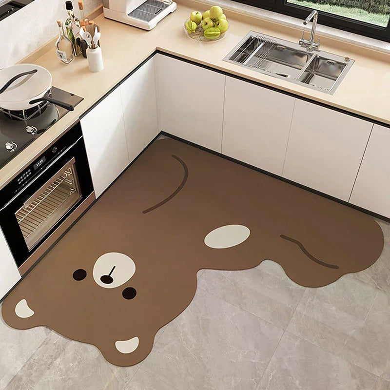 L-shape Absorbent Kitchen Floor Mat Long Diatomite Rug Soft Washable Qme