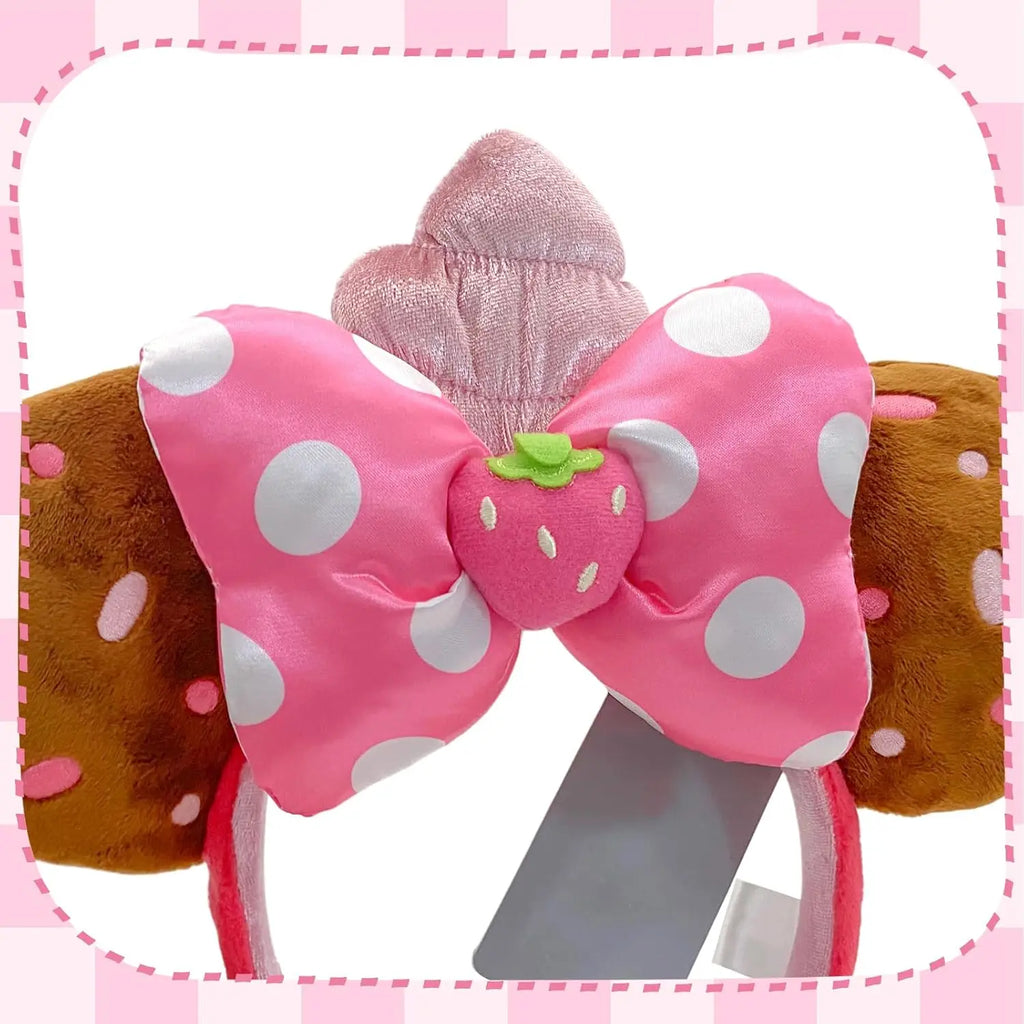 Mouse Ears Headbands Strawberry Bow birthday Princess Party Decoration Cosplay Hair Accessories Hairband for girl Women Adult Qme