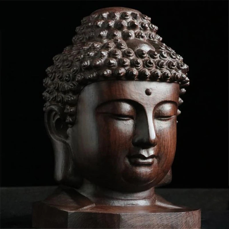 Creative New Buddha Statue Wooden Sakyamuni Tathagata Figurine India Buddha Head Statue Crafts Decorative Ornament. Qme