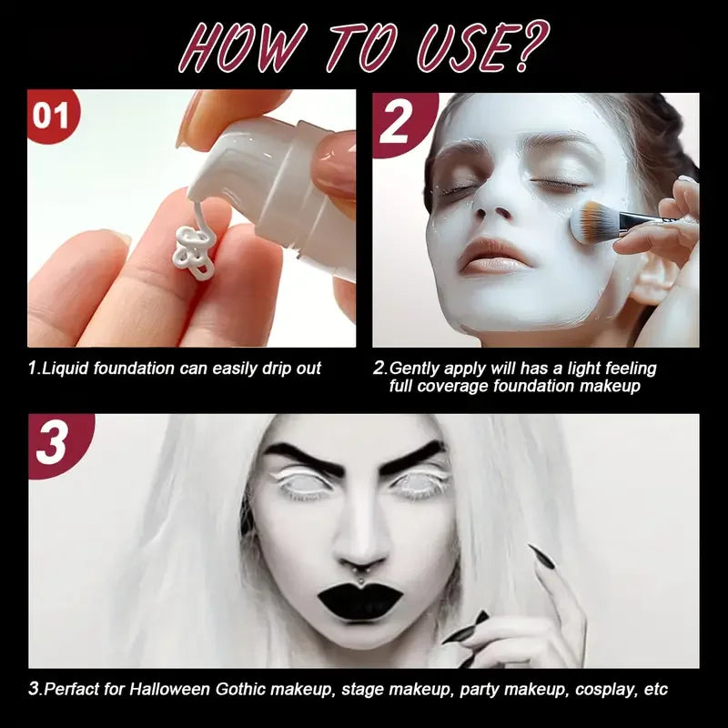 White Liquid Foundation Full Coverage Heavy Duty Creamy Formula Goth Qme