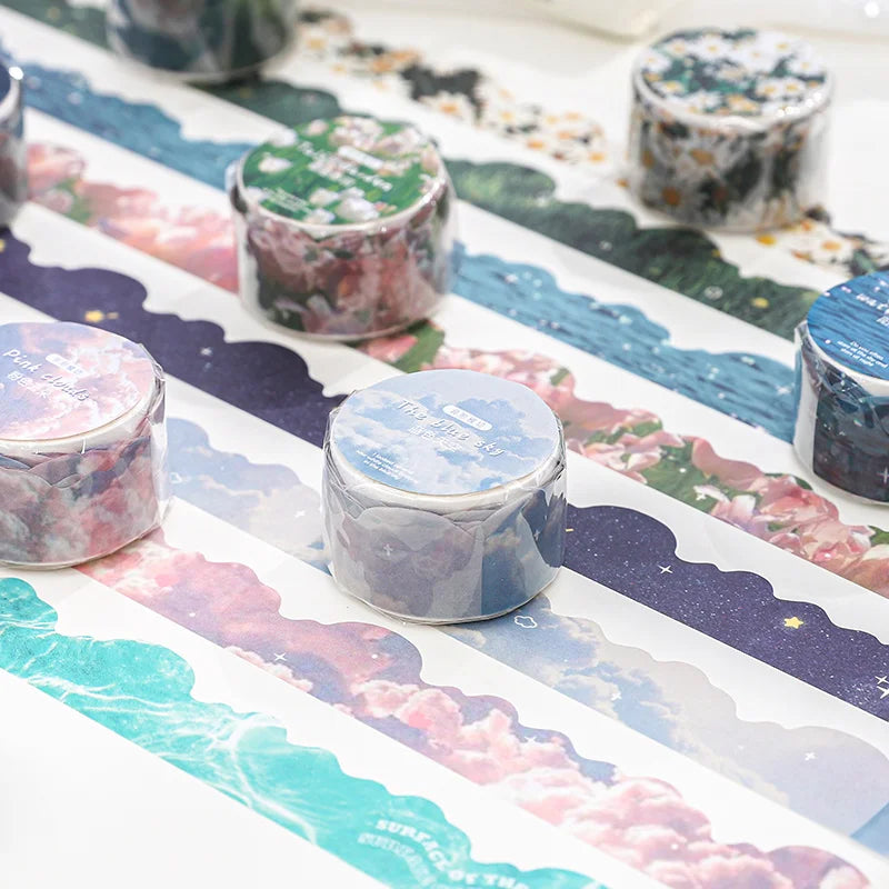 Cute Flower Cloud Starry Sky Decorative Adhesive Tape Sea Wave Masking Washi Tape Diy Scrapbooking Sticker School Supplies Qme