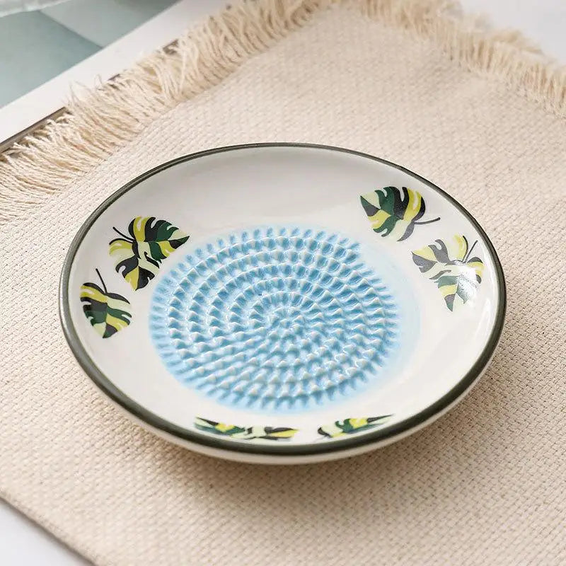2-in-1 Ceramic Ginger Grater Round Plate Garlic Vegetable Grinding Qme A5