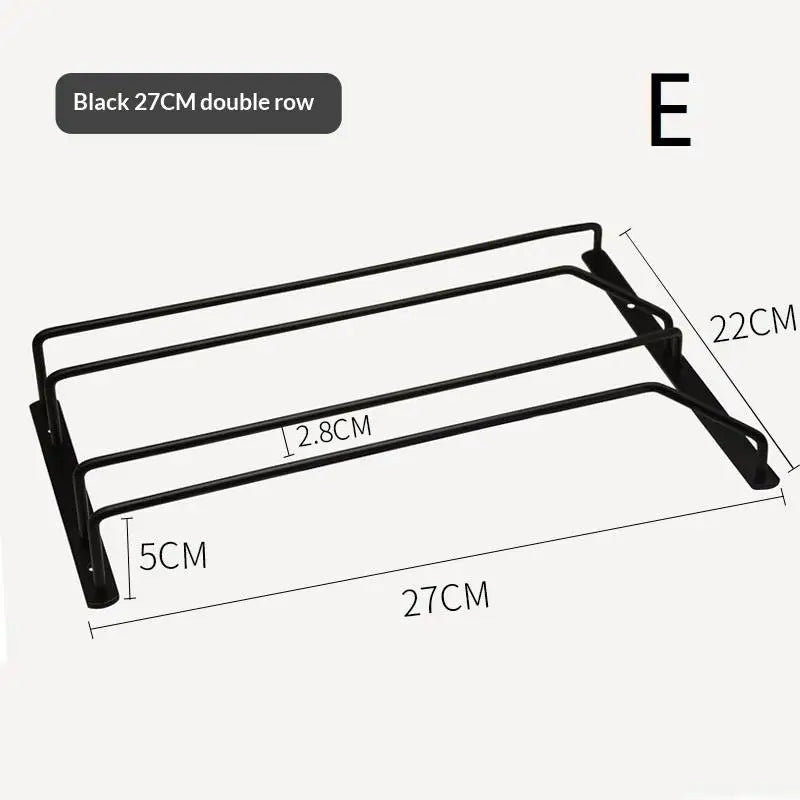 27/34cm Carbon Steel Wine Rack Glass Holder Hanging Bar Hanger Shelf Hanging Rack Under Cabinet Stemware Organizer Qme E