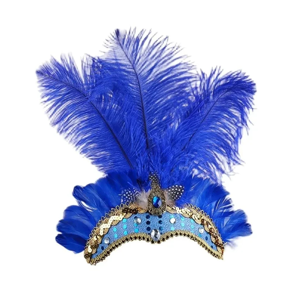 Exquisite Colorful Feather Headpiece Vintage Glitter Sequin Headband Qme Blue