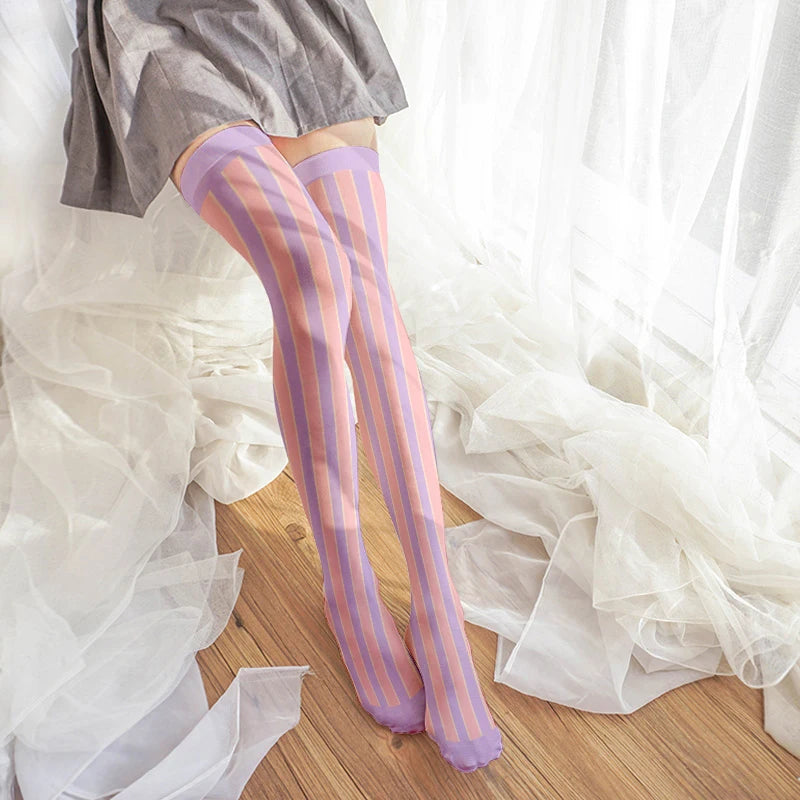 Sweet Cute Loli JK Stockings Fashion Girl 3d Printing Pink Purple Qme