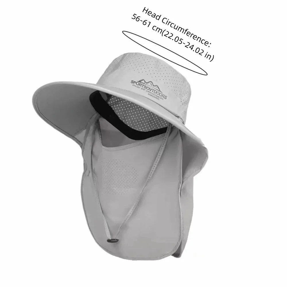 UV Protection Large Brimmed Sun Hat Breathable Face Shield Neck Flap Fisherman Hat Waterproof Polyester Outdoor Bucket Hat Qme
