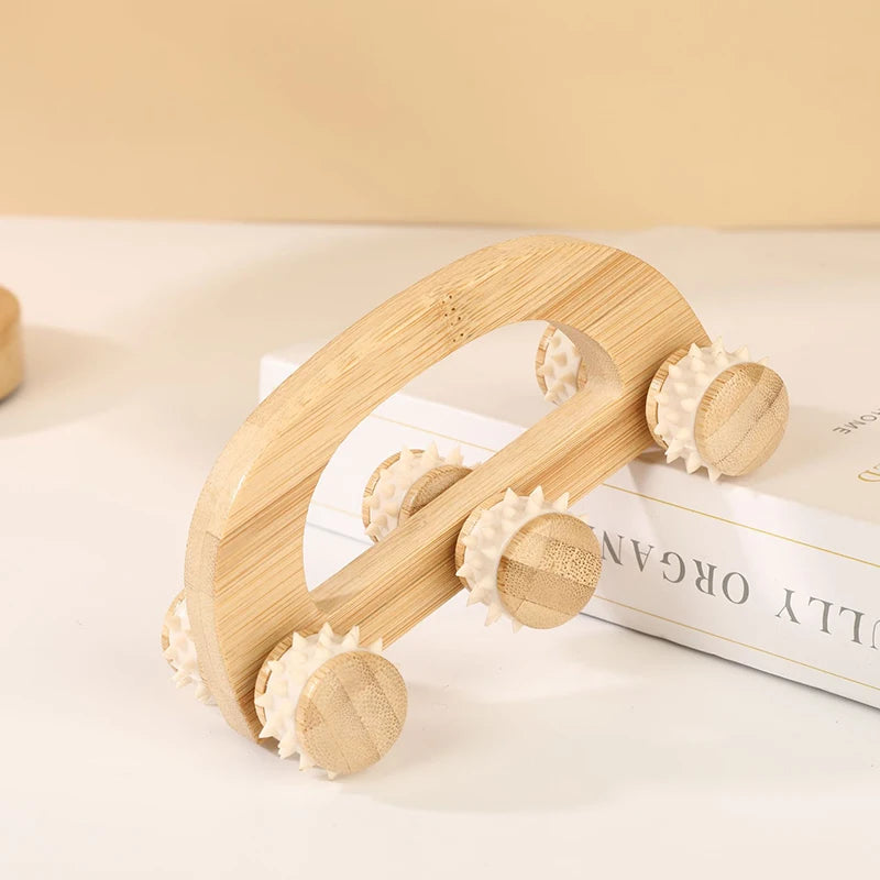 Manual Wooden Massager Wood Back Massage Roller Neck Leg Deep Tissue Qme