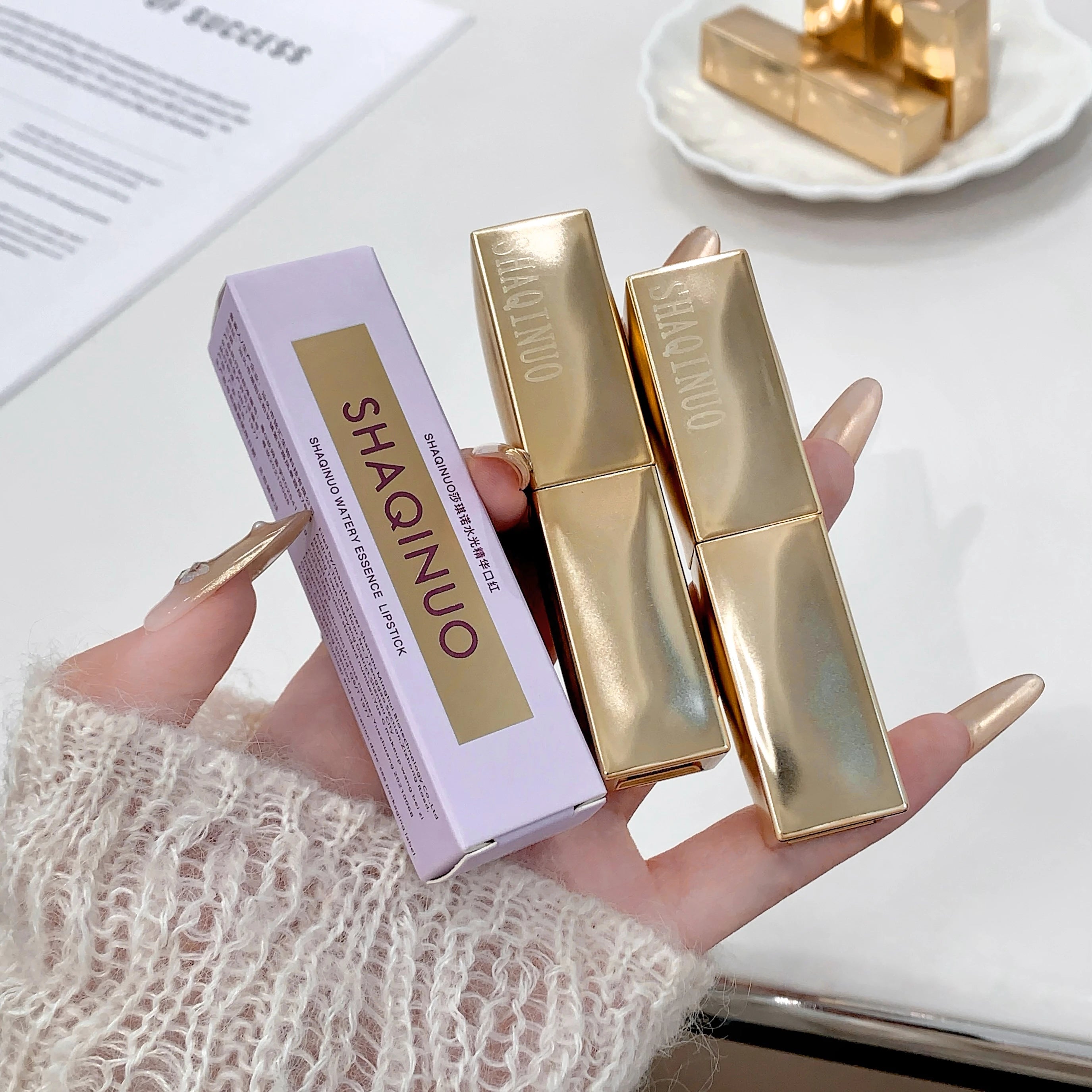 SHAQINUO Solid Lip Gloss Silky Glossy Luxurious Gold Lipstick Qme