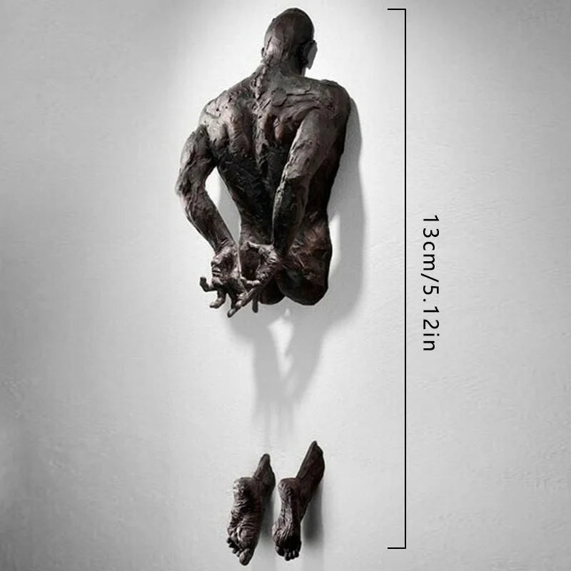 3D Through Wall Figure Sculpture Resin Electroplating Imitation Copper Abstract Character Ornament Statue Living Room Home Decor Qme E7