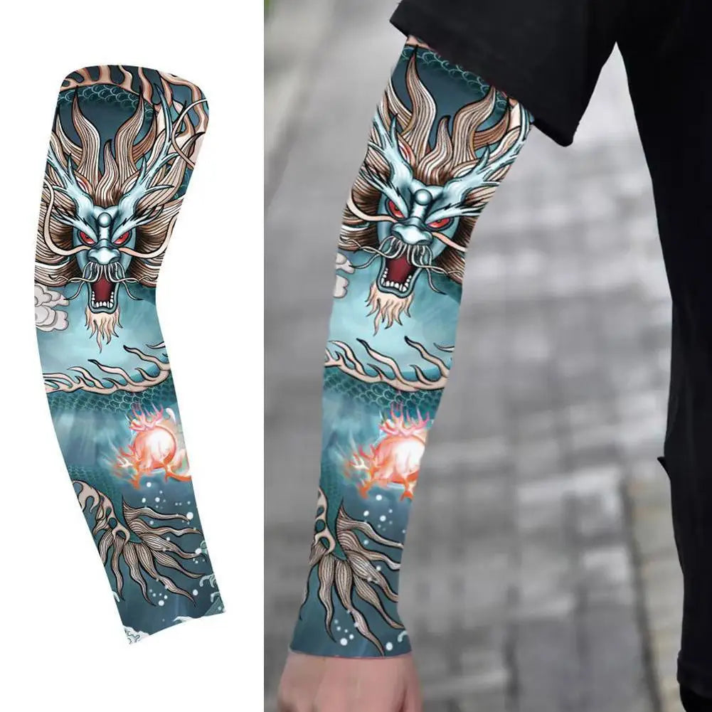 Summer Ice Silk Tattoo Sleeves Arts Temporary Fake Slip On Tattoo Arm Sleeves Sports Sunscreen Sleeves Cycling Driving Fishing Qme