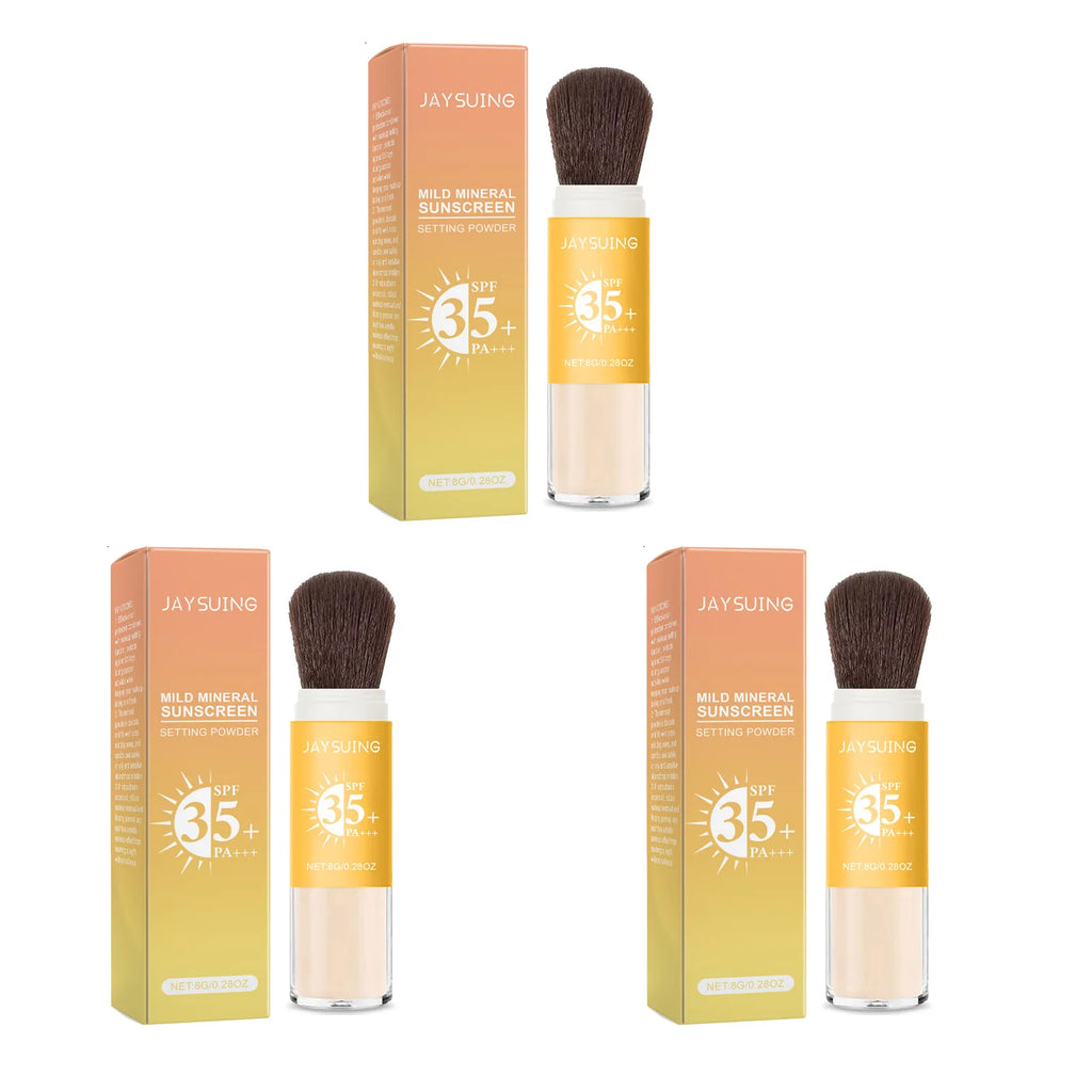 Sunscreen Loose Powder SPF35+ Oil Control Covering Pore Matte Sunblock Waterproof Full Coverage Lasting Makeup Setting Powder Qme 3 x 8g Boxed