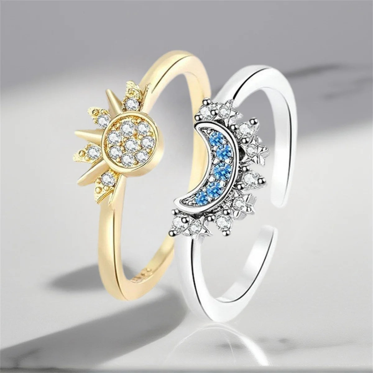 Fashion Star Moon Sun Ring Women Romantic Wedding Engagement Elegant Ladies Temperament Jewelry Accessories Anniversary Gift Qme 2 Pcs resizable
