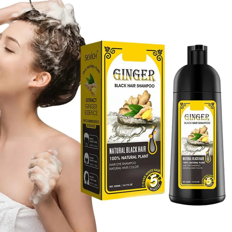 500ml Ginger shampoo coconut Shampoo Natural Hair Dye Shampoo Blacking Gray Hair Dye Black Shampoo For White Coloring Qme