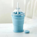 2026New Portable Foldable Ice Ball Cup With Built-in Straw Food-Grade Silicone Ice Maker Mold Summer Outdoor Travel Tumbler. Qme one size Blue
