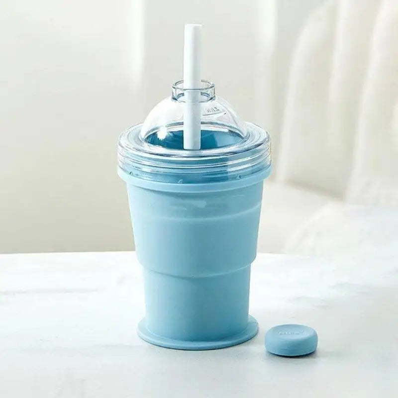 2026New Portable Foldable Ice Ball Cup With Built-in Straw Food-Grade Silicone Ice Maker Mold Summer Outdoor Travel Tumbler. Qme one size Blue
