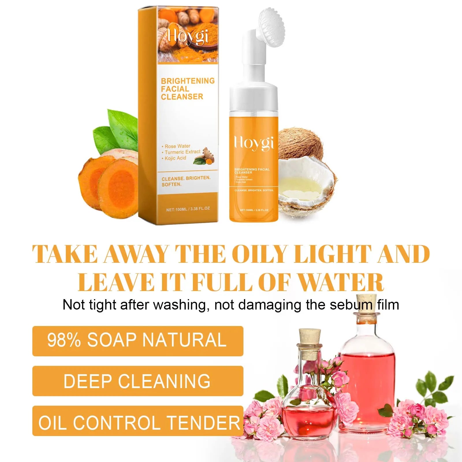 Turmeric Cleanser Deeply Cleansing Kojic Acid Blackhead Remover Skin Cleansing Oil Control Fade Acne Marks Brighten Foam Cleanse Qme
