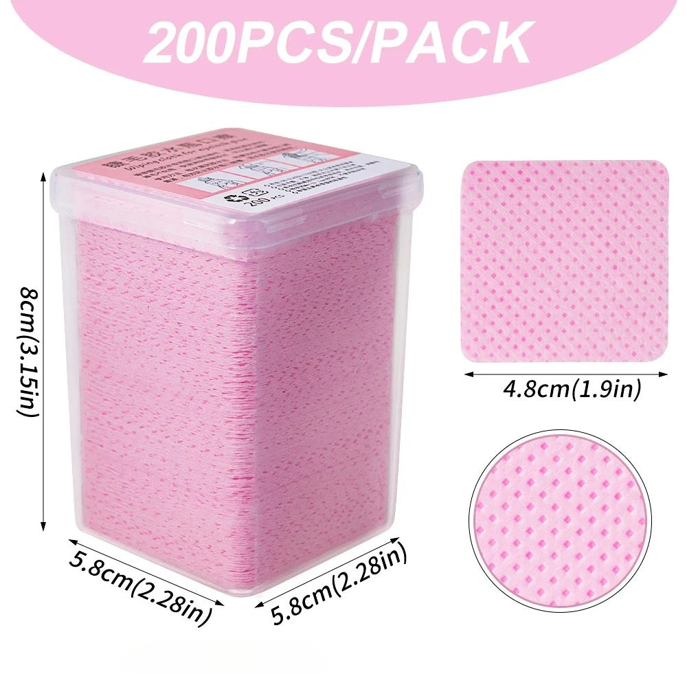 200Pcs Pink Lint-Free Nail Polish Remover Wipes UV Gel Glue Nail Polish Removal Cotton Pads for Makeup Manicure Cleaning Tools Qme