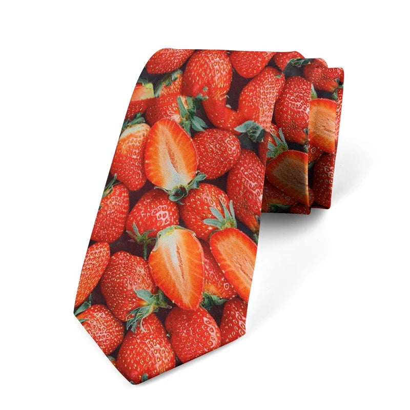 Strawberry Grape Peach Pattern Tie Interesting Fruit 3 Printed Men's Qme style5