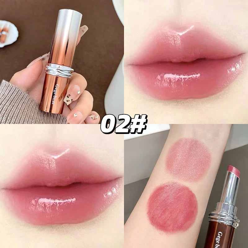 Glossy Mirror Lipstick Gege Bear Red Brown Shade Moisturizing Qme GX1568-02