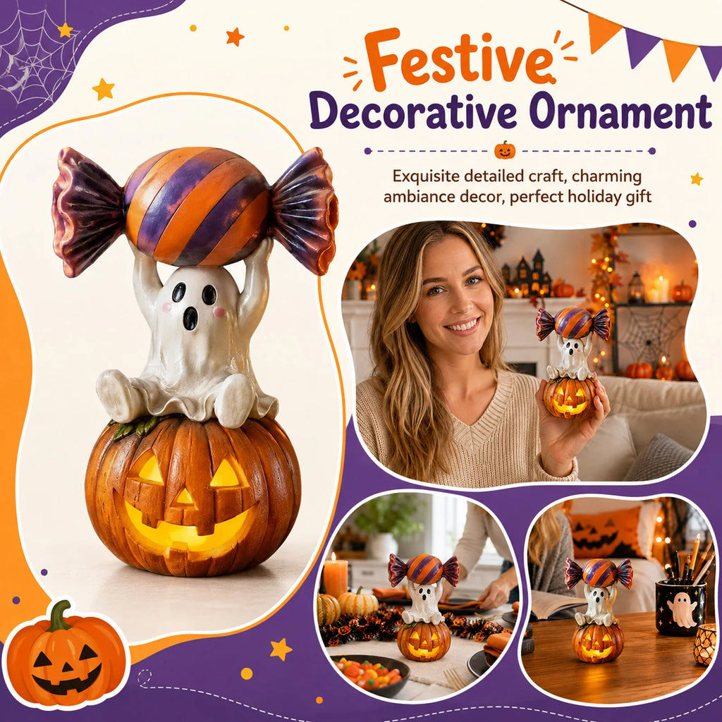 New Cute Candy Ghost Resin Statue Desktop Ornaments Crafts Siting Posture Home Decoration Accessories Halloween Party Gift Qme