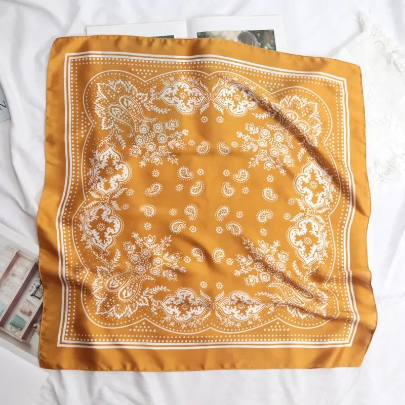Women Scarf Fashion Paisley Printed Hijab Satin Bandana Head Scarfs Qme Ginger 70cm-70cm