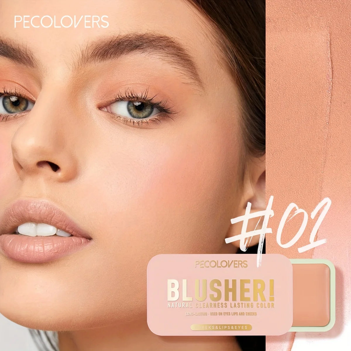 PECOLOVERS Waterproof Blush Cream Long-lasting Pigmentation All Skin Qme 01