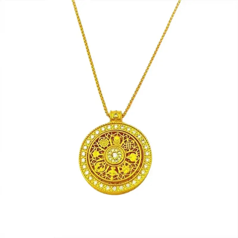 Vintage Ruyi Rotatable Pendant Good Fortune Necklace Women Fashion Versatile Round Pendant Necklace Jewelry Gifts Qme A