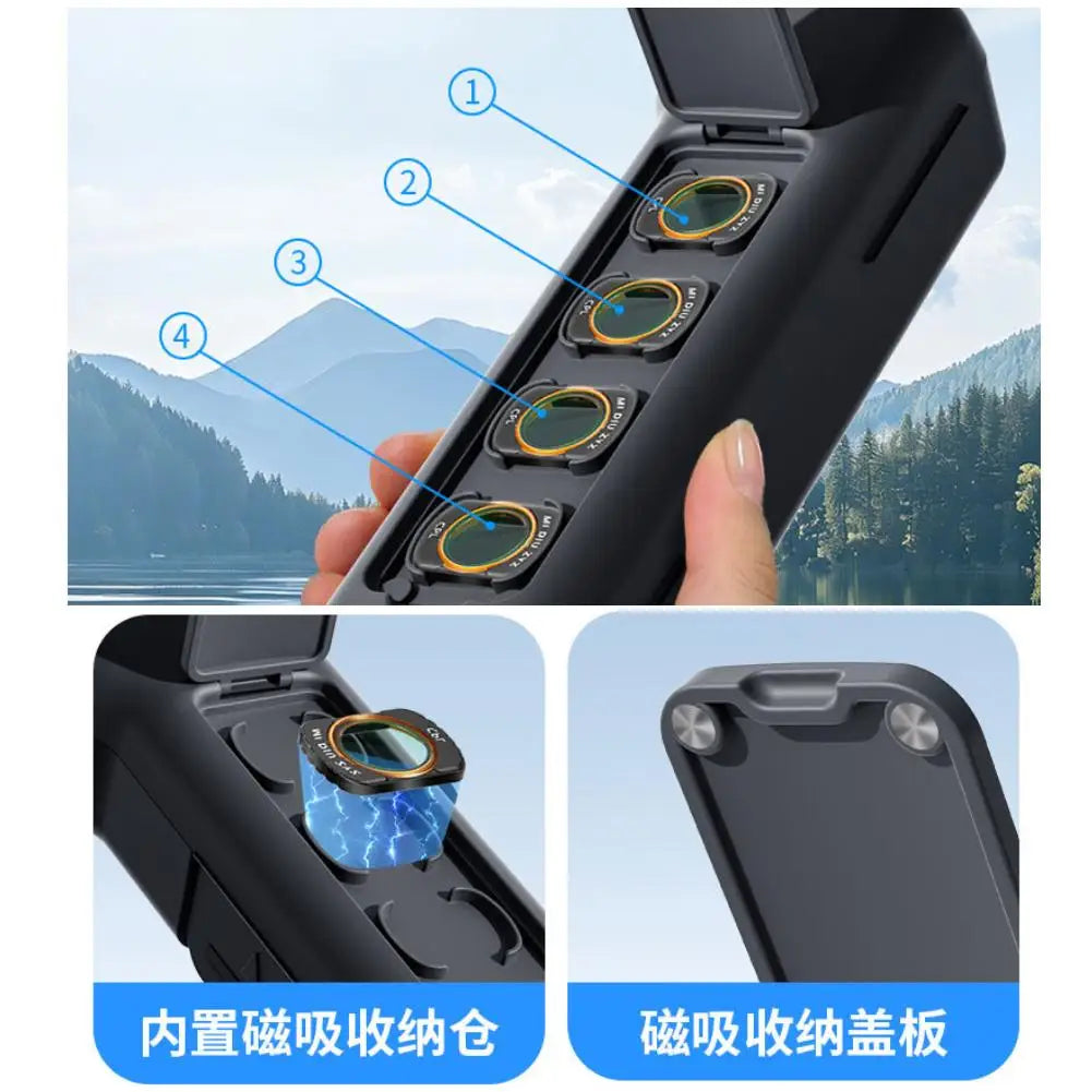 Full Coverage Flip Case for DJI Osmo Pocket 4 3 Shockproof Protective Shell with Built-in Filter Storage Box Pocket 4 Accessory Qme