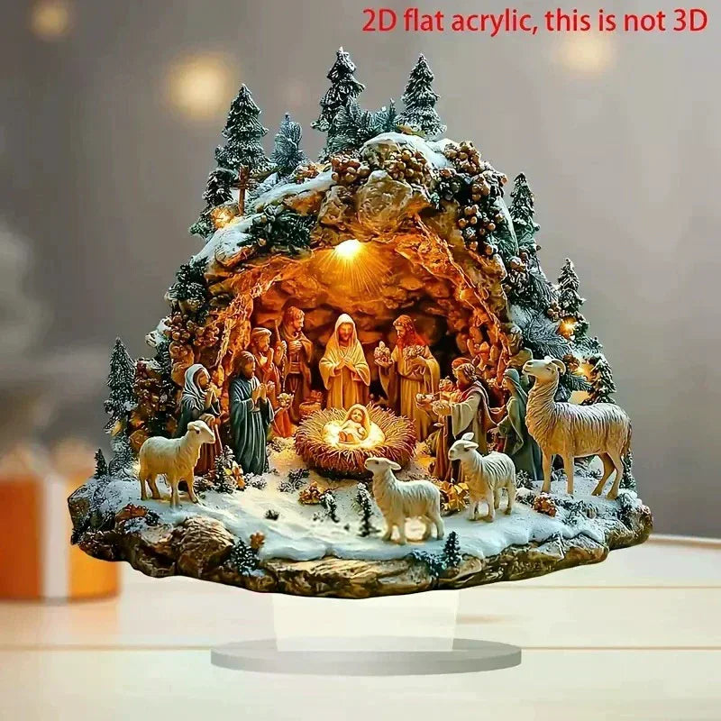 2D Elegant Acrylic Christmas Decoration Snowhouse & Reindeer Scene Home Office Ornaments Festive Warm Party Gift Photo Props Qme