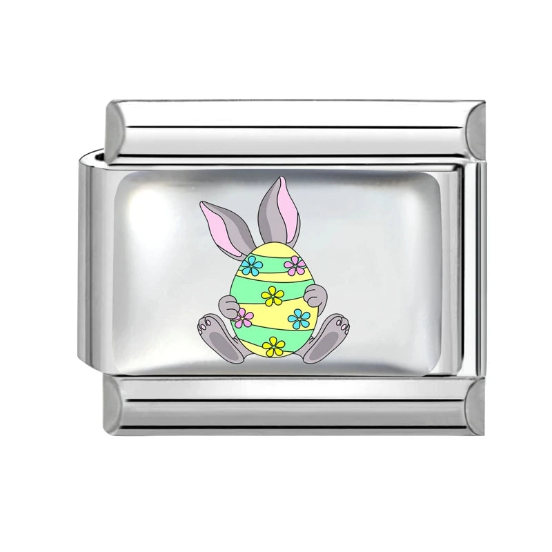 Spring Fashion 1pc Colorful Eggs Rabbit Tulip Easter Italian Link Fit 9mm Bracelet Making DIY Stainless Steel Charm Jewelry Gift Qme Style 23