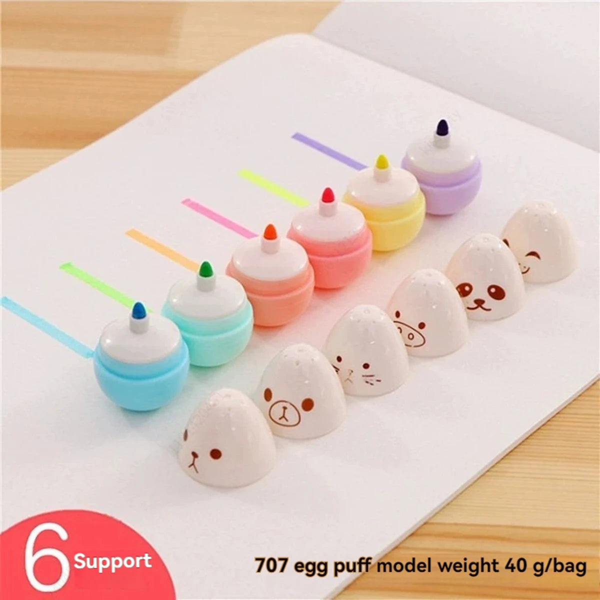 6PCS/Set Leaves Mushroom Cute Kawaii Highlighter Pen Kawaii Chalk Marker Pens Stationery School Supplie Qme 707-Egg Type