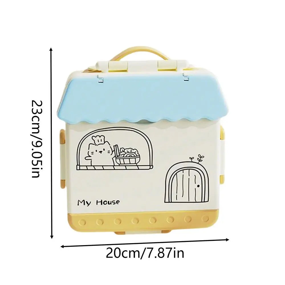 Lunch Box Kids Food Storage Bin 4 Compartments Spoon Fork School Qme Blue China Mainland