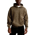 Men's and Women's High Street Casual Soft and Comfy Sports Long-sleeved Sweatshirt Fashion Leopard Printed Daily Hooded Top Qme Light Brown S