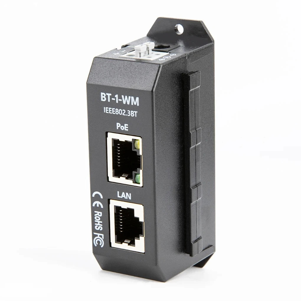 2.5G 10G Data Rate Active PoE++ Injector 90W Output DIN Rail Mounting IEEE 802.3af/at/bt 4-pair PoE For PTZ Cameras WiFi 6/6E Qme BT-1-WM-2.5G