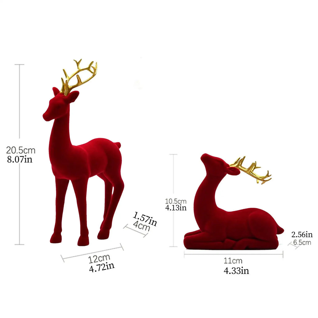 Christmas Deer Flocking Christmas Animals 2 Pieces Red And Green Aesthetic Standing Sitting Elk Statue For Workplace Bedside Qme