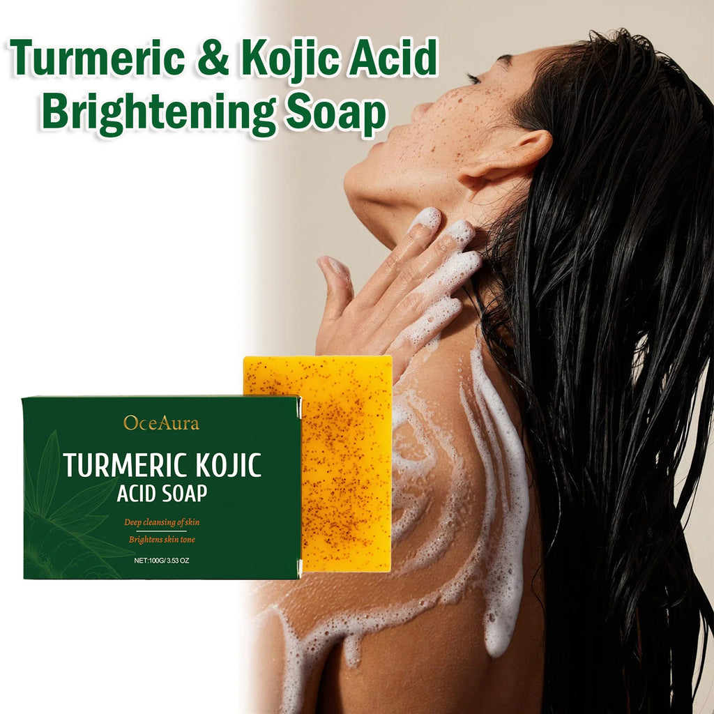 Brightening Turmeric Kojic Acid Soap Dark Spot Remover Deep Cleaning Moisturizing Evens Skin Tone Hand Made Soap Skincare Qme