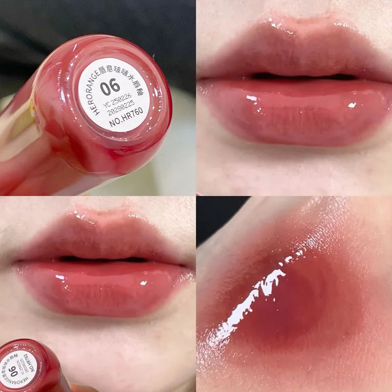 Rose Cherry Tinted Lip Gloss Mirror Watery Hydrating Lip Glaze Plumper Long Lasting Moisturizing Shine Crystal Lip Oil Makeup Qme 06 3g