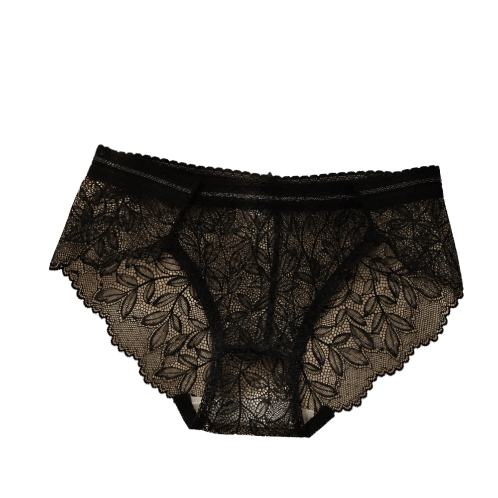 Breathable Low Waist Women's Panties Mesh Hollow Out Lace Briefs Qme Black One Size 1pc