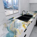 Kitchen Oil-proof High-Temperature Resistant Waterproof Moisture-Proof Marble-Look Hot-Stamped Self-Adhesive Oil Fume Sticker. Qme qingyitangjin 40cmX5m