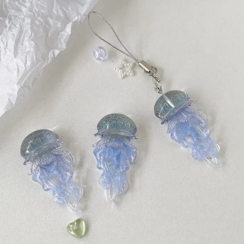 Creative Jelly Color Jellyfish Charm Keychain Y2K Beaded Pendant Phone Chain Car Hanging Decoration Bag Pendants Ornament Gifts Qme A7