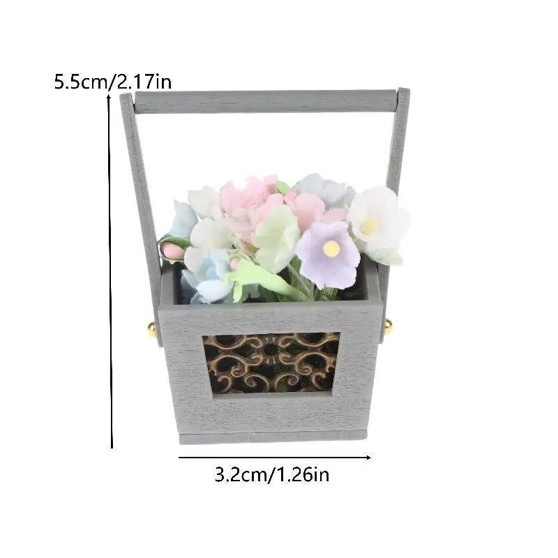 Exquisite Miniature Flower Basket with Artificial Flowers, Perfect Mini Garden Decoration & Micro Landscape Photography Prop Qme A1
