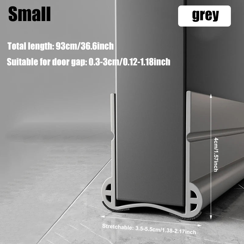 93cm PVC Door Bottom Seal Strip Silent Flexible Door Gap Weather Strip Washable and Wear-resistant Seal Strip with Under Brush Qme Grey