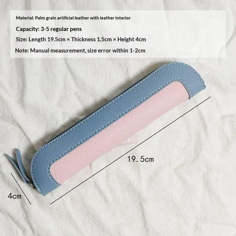 PU Leather Pen Holder Brass Snap Closure Fine Stitching Slim Pencil Qme A15