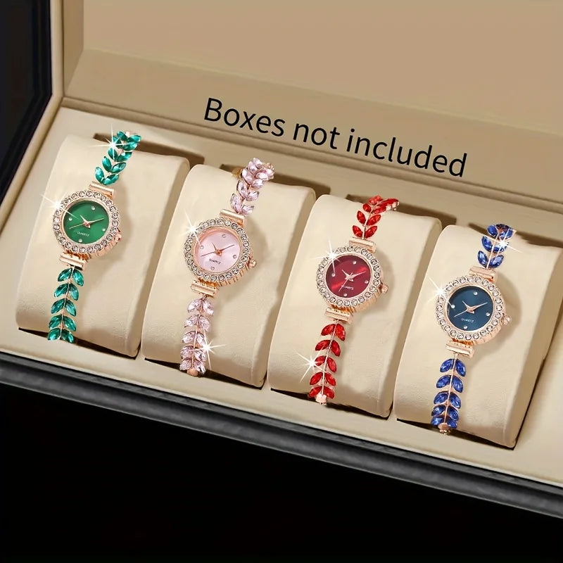20261/4PCS Elegant Women's Wristwatch Set Fashion Rhinestone Bracelet Band Ladies Quartz Watches Reloj Mujer（Without Box） Qme 4PCS No Box