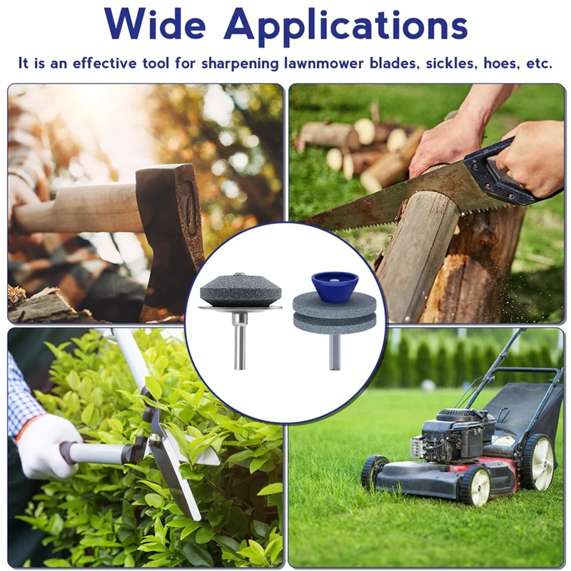 A02F-Lawn Mower Blade Sharpener For Drill, 4PCS Mower Blade Sharpener With Blade Balancer, Wear Lawnmower Blade Sharpener Qme As Shown A