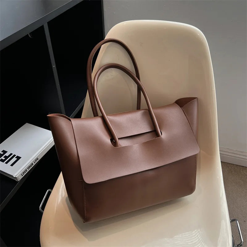 Female Tote Bag Korean Version Handbag Premium Trendy Retro Commuter Qme Brown