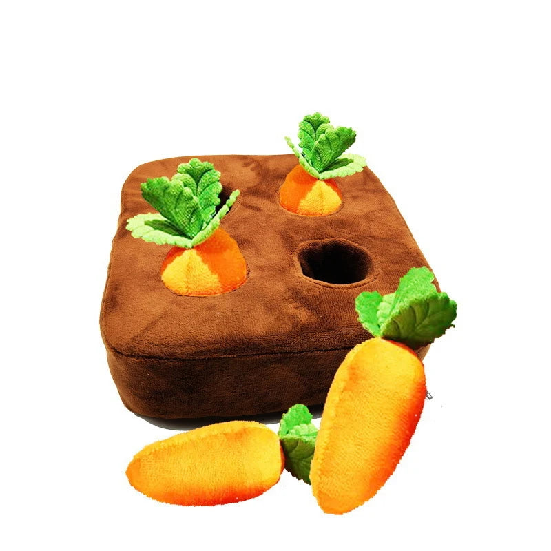 Interactive dog toy, carrot nose hair pad dog plush puzzle toy, nose hair feeding game pet stress relief with 4 carrots Qme Chocolate